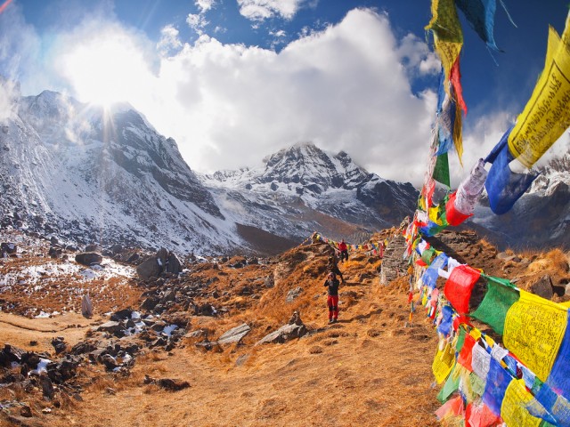 Tibetan Flags at Annapurna Base Camp 4200m (Himalaya, Nepal)