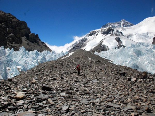 Hiking up the Lateral Moraine of Rongbuk Glacier