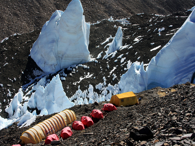 Giant Seracs and Camp Near Rongbuk Glacier